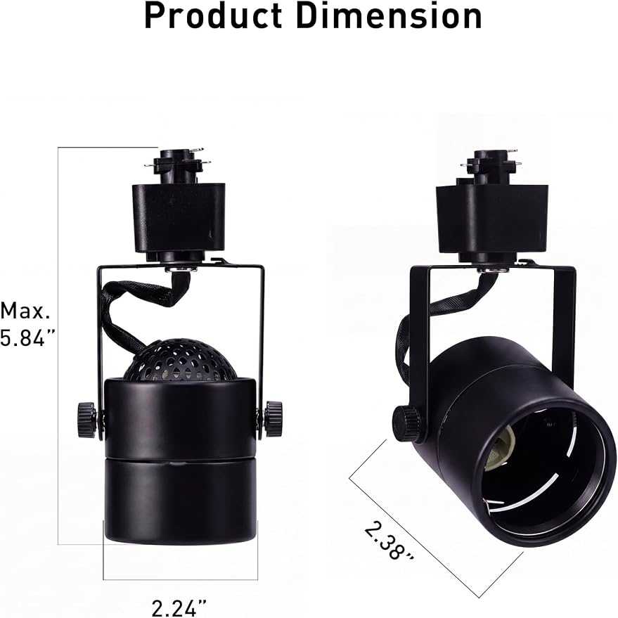 [12 Pack] CLOUDY BAY H Type Track Lighting Heads to Gu10 Base Socket Light Direction Adjustable,Round,Black