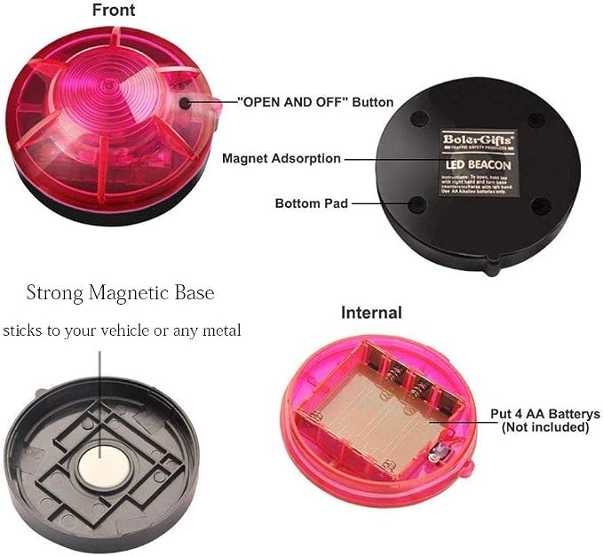 3 Pack LED Road Flares Roadside Flashing Emergency Lights Beacon luminous with Magnetic Base for Vehicle and Outdoor Sports.(Red)