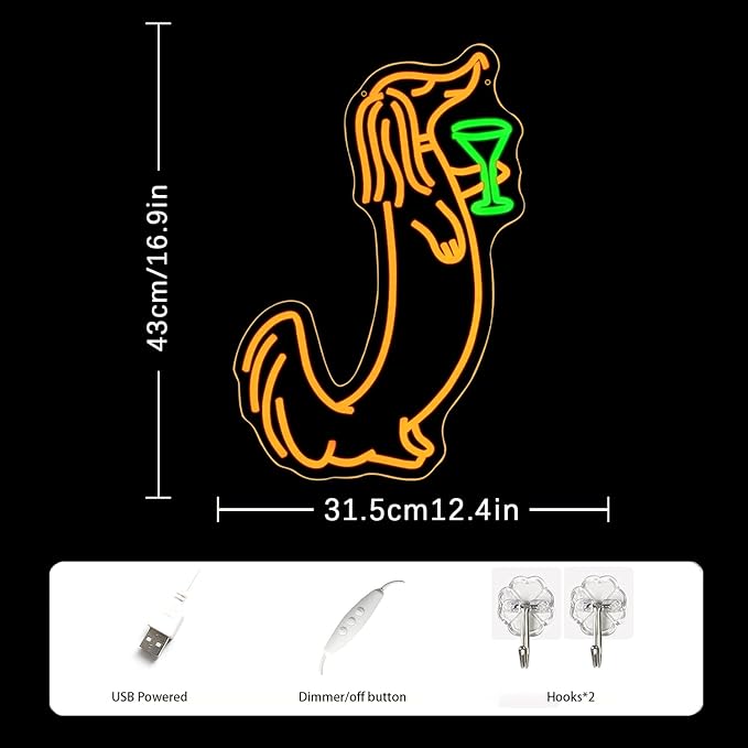 Dachshund Drinking Martini Neon Sign Yellow Dog Neon Signs for Wall Decor Dimmable Dachshund Cocktail Neon Light for Bar Pub Wall Art Dog Home Wall Decor(16 * 12.4")