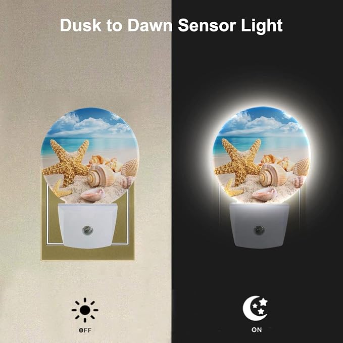EKOBLA Beach Night Light, Starfish and Seashell Coastal Night Lights Plug Into Wall with Dusk to Dawn Sensor for Men Women