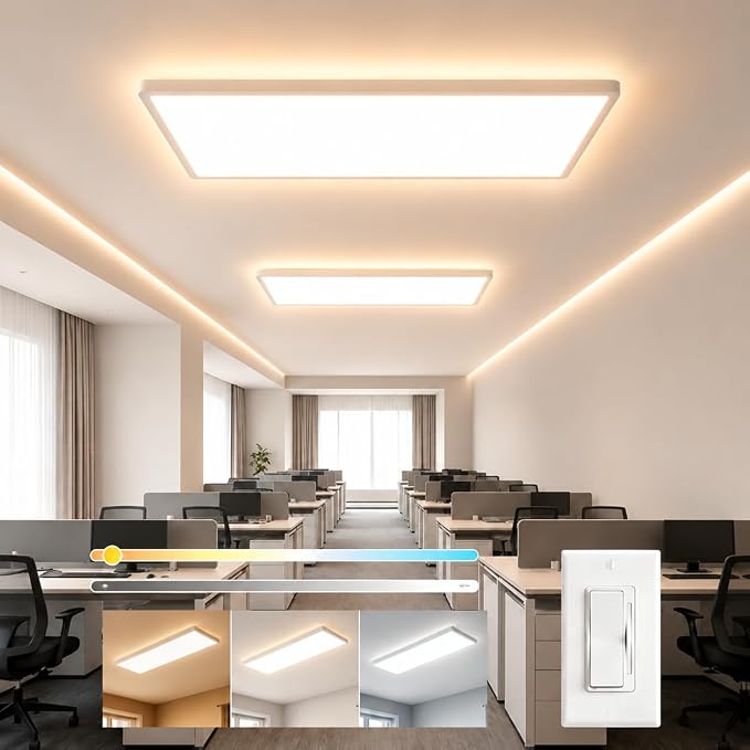 2Pack White 37.8In Flush Mount Ceiling Light, 24W 5280lm Thyristor (TRIAC) Dimmable Rectangle LED Ceiling Light,3-CCT 3000-6500K with Memory Funcation,IP54 for Kitchen/Bathroom/Hallway/Office