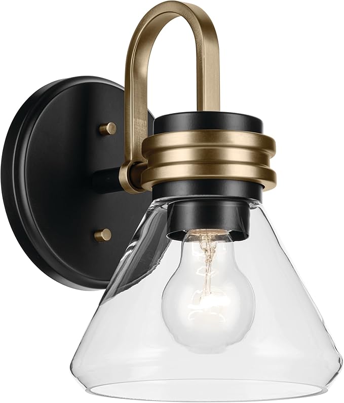 Kichler Farum 1-Light Bathroom Wall Light, Black | Modern wall light with clear glass for bathrooms, hallways and bedrooms (7.25" x 9.5"), 55153BKCLR