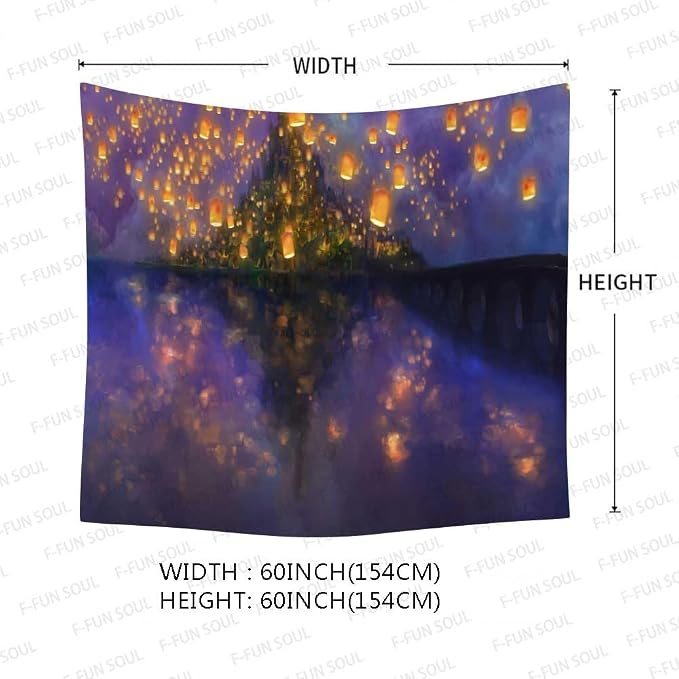 F-FUN SOUL Night Castle Tapestry, 60x60inchs Soft Flannel, Cartoon Castle lantern Fuzzy Pattern Wall Hanging Tapestries for Bedroom Living Room Decor GTOKFS0775