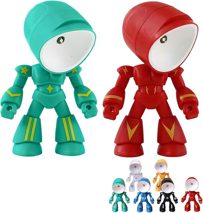 2PCS Lonely Robot Cartoon Cute Robot Design Companion Table Light, LED Mini Night Light, Mini Portable, for Bedroom Office, Thanksgiving Gifts (2pcs-G)