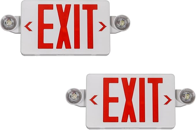 TANLUX Red Exit Sign with Emergency Lights, LED Emergency Exit Light with Battery Backup, UL Listed, AC 120/277V, Commercial Emergency Lights Combo for Business - 2 Pack