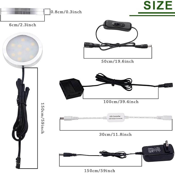 AIBOO LED Under Cabinet Lighting Kit 4 Packs 12V Low Profile Puck Lights with Dimmable Wireless RF Remote for Kitchen, Counter, Gun Safe Lighting(Warm White)