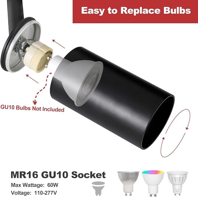 8-Light LED Track Lighting Kit with 6.6FT H Type Track Lighting Rails and Floating Canopy Connector, Modern Kitchen GU10 Track Lighting Fixtures Ceiling Spot Light, Black (No Bulbs)