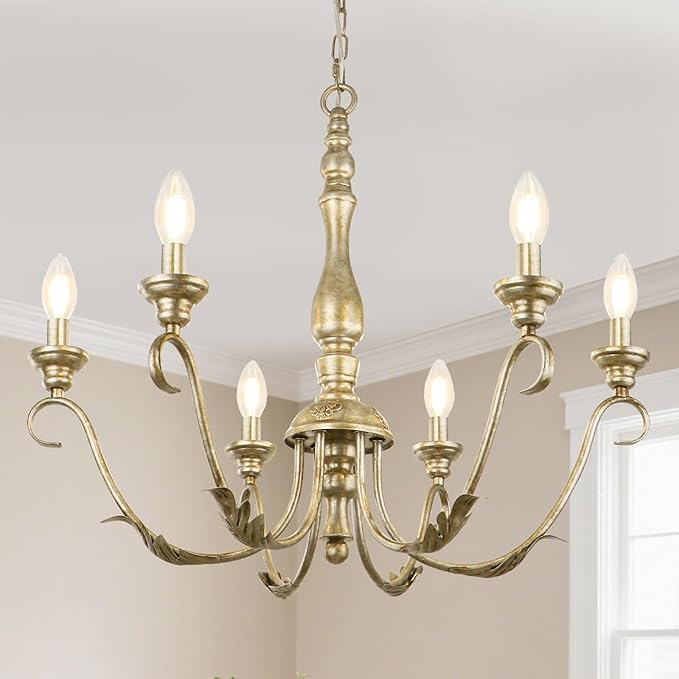 6-Light Farmhouse Chandelier, 23.62'' Antique Rustic Chandeliers for Dining Room, Adjustable Vintage Metal Hanging Pendant Light Fixture for Kitchen Island Entryway Foyer Hallway Bedroom