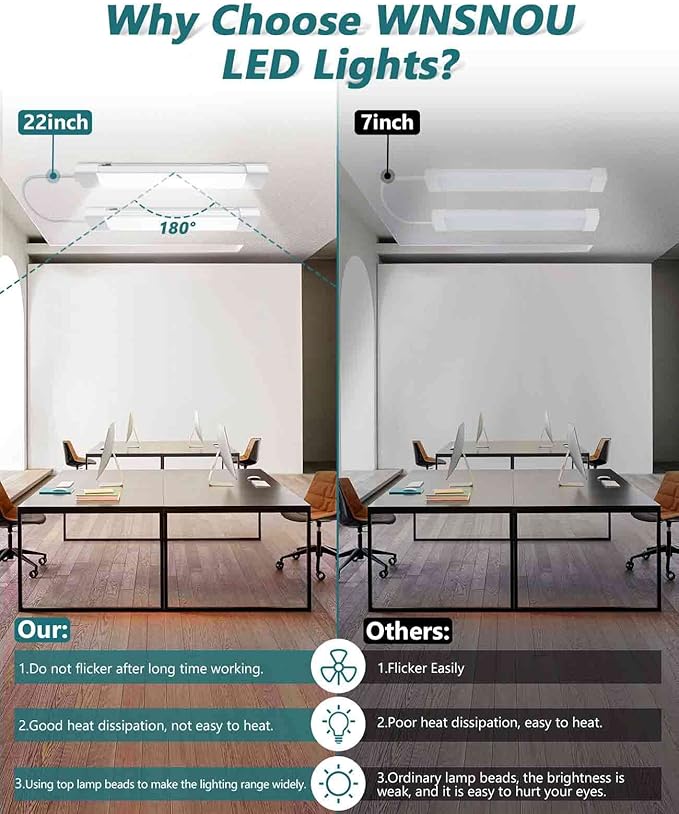 Plug-and-Play LED Shop Light - Waterproof, Linkable, 18W 2000LM, 5000K, with NO/Off Switch - Perfect for Ceiling, Closet, and Workshop - 2FT (2PCS)