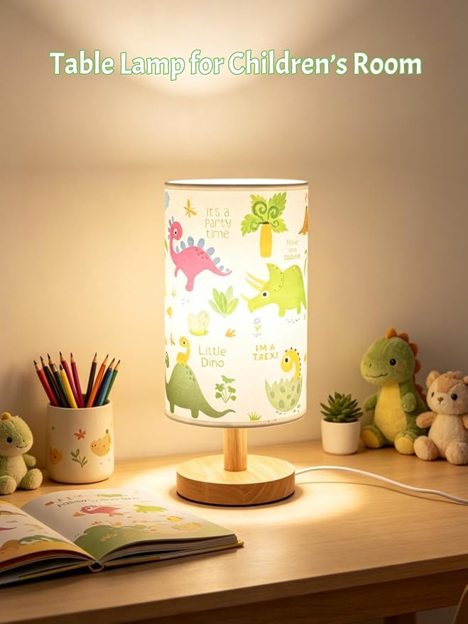 Dinosaur Lamp,Dinosaur Kids Table Lamps for Bedroom Boys Bedside Lamp,Dino Gifts for Kids,3-Colors Mode Nightstand Night Light with Cartoon Lampshade LED Desk Lamp for Girls Boys Room Nursery Decor
