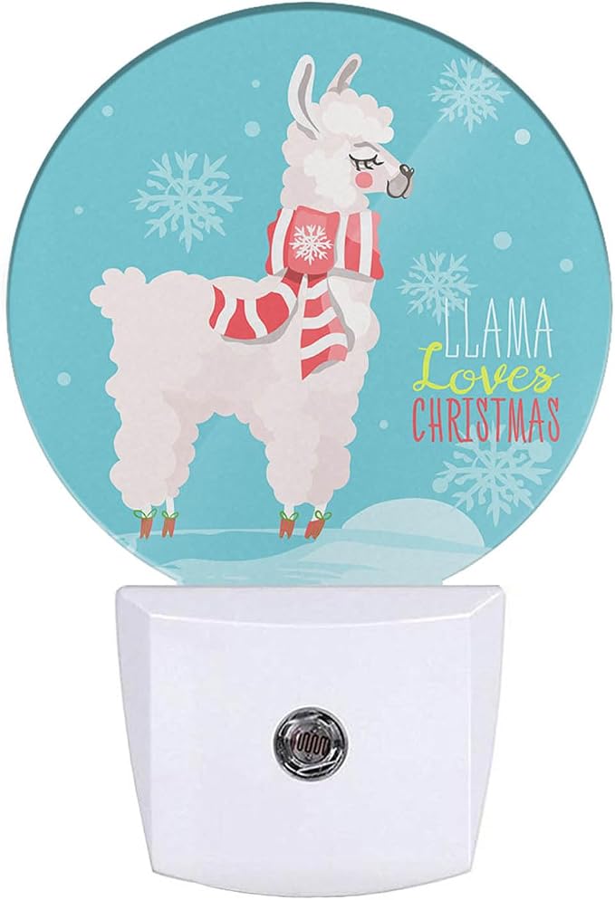 Cute Animal Night Light Funny Christmas Llama Wear Red Scarf Winter Snowflakes Plug-in Nightlight Energy Saving 0.5W LED Lighting for Boys Girls Men Women