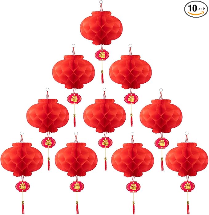 10 Inch Red Paper Lanterns Chinese Lanterns Festival Decorations for Home, Wedding and Restaurant(Set of 10)