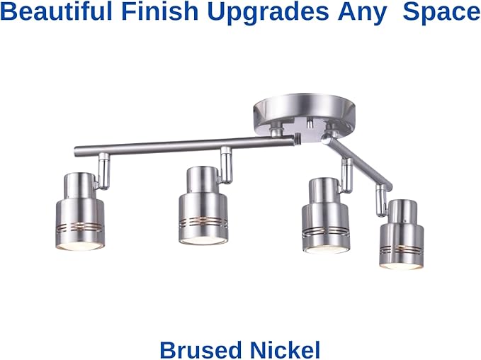 4 Light Modern Track Lighting Kit Flexibly Adjustable Bar with Multi-Directional Brushed Nickel Ceiling Spotlight for Kitchen, Bedroom, Living Room,Closet GU10 Not Included