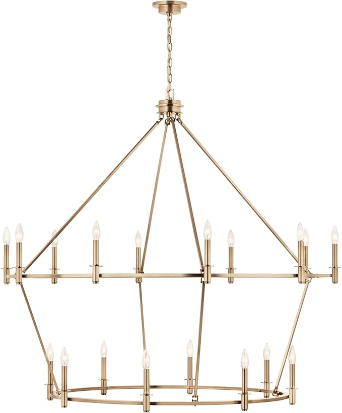 KICHLER Carrick 18-Light 2-Tier Chandelier, Updated Traditional Light in Polished Nickel, Sloped Ceiling Compatible, for Grand Foyer or Great Room (49.75" x 54.25"), 52708CPZ