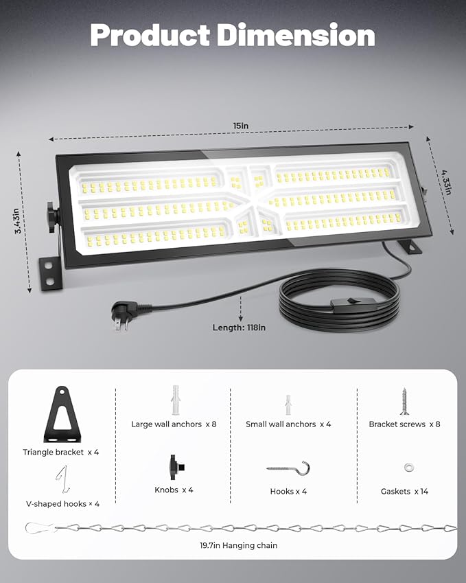 2 Pack Linkable LED Shop Light (Built-in Outlet) - 100W 15000LM Aluminum Plug in Garage Light w/ 9.84ft Power Cord and On/Off Switch, 6000K Shop Lights for Garage, Workshop