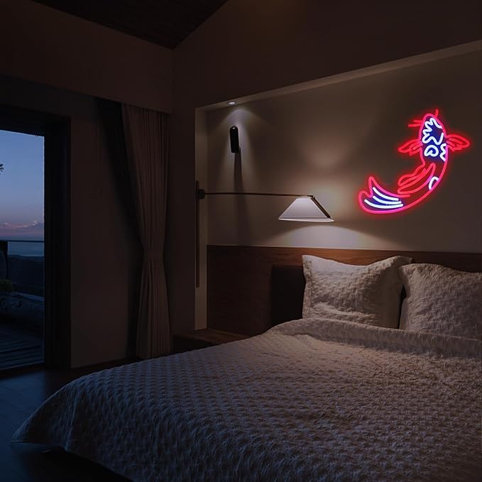 Koi Neon Sign - Japanese Fish Led Neon Lights - Red & Blue - Lucky Fish Signs for Wall Decor - 17'x9.5' with USB/Switch for Bar, Restaurant, Office, Living Room