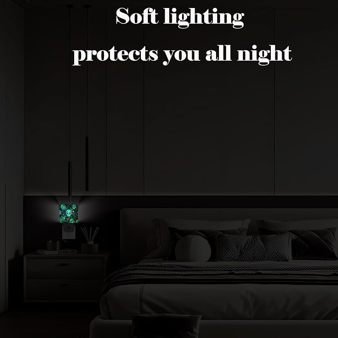 Green Aliens Night Light,Plug Into Wall Decor for Stairway,Hallway,Kitchen,Dusk to Dawn Sensor Nightlights for Boys/Girls/Women/Men Room Gifts