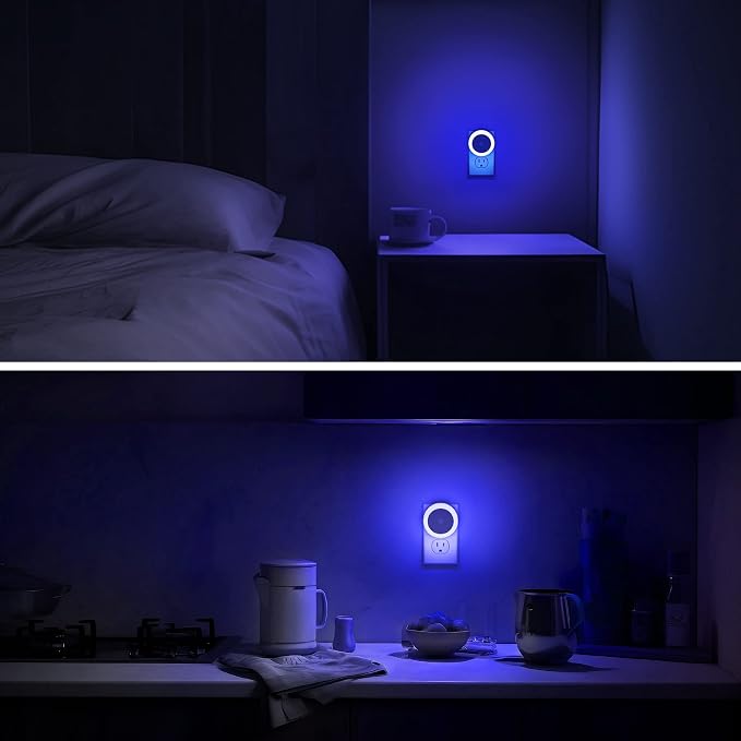Blue Night Light, LED Night Lights for Kids, Plug in Nightlight | 4 Pack Hallway Lights, Wall Light, Night Light for Adult, Blue Light, 0.6W 60LM