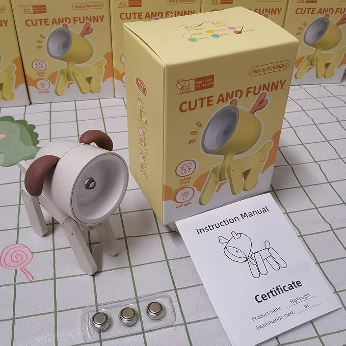 Cute Night Light for Kids, Mini Led Table Desk Lamp, Decorative Lamp Nightstand, Animal Pet Nightlights, Christmas Decorate Birthday Gifts for Children, Students (1 x Off-White Dog)