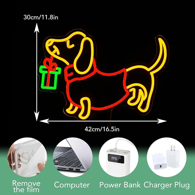 Dachshund Neon Sign LED Neon Cute Poppy Light for Wall Decor Dog Light Up Sign for Bedroom Christmas Party Decor gift Neon Sign(16.5”*11.8”)