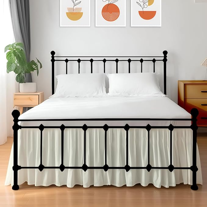 Shreem Linen Ruffled Bed Skirt with Split Corners, Gathered Style, 100% Microfiber, 21-Inch Drop, Dust Ruffle Bedskirt with Platform, King, Ivory