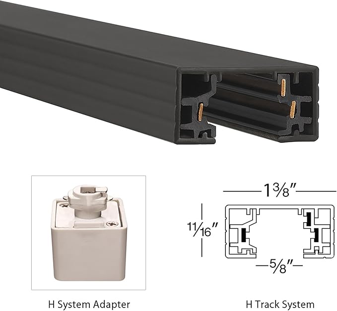 WAC Lighting H Track 8FT Single Circuit Field Cuttable 120V Track for H Style 3-Wire Track Fixtures with 2 Endcaps in Black