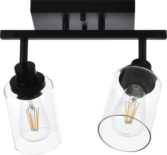 MELUCEE 2 Light Wall Scone Spotlight Semi Flush Mount Ceiling Light | 12.2 Inch Black Bathroom Lights Rotatable Track Lighting Kit for Hallway Porch Foyer Bath Storage, Clear Glass Shade