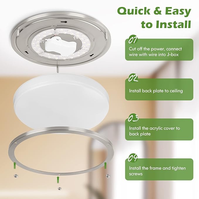 GoBright 2-Pack 10 Inch Bathroom Light Fixtures Ceiling Mount, 30W 3200lm Super Bright LED 2700K/3000K/4000K/5000K/6500K Adjustable Dimmable Kitchen Hall Ceiling Lamps, Brushed Nickle