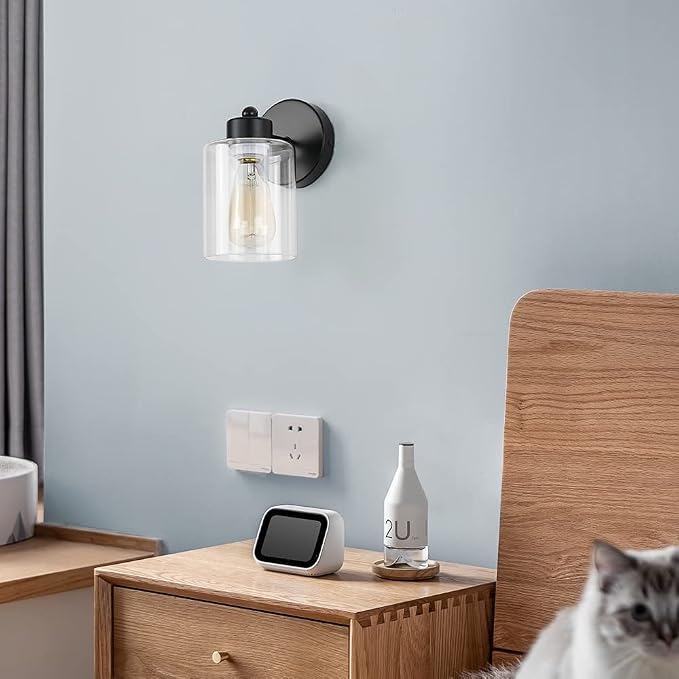 Metal Sconces Wall Lighting with Clear Glass Shade,Bathroom Black Vanity Light Matte Black Wall Sconce, Matte Black Vanity Lights for Bathroom, Modern Wall Light Fixtures