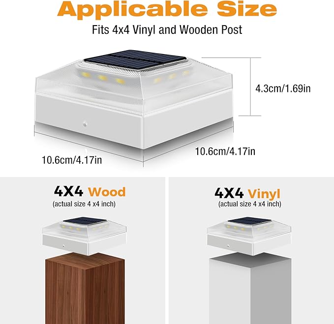 4x4 Solar Post Cap Lights Outdoor 16 Pack, 3 Color Modes/Dusk to Dawn/IP65 Waterproof, Fits 4x4 Vinyl/PVC Wood Posts Top, White LED Fence Topper Light for Deck, Backyard