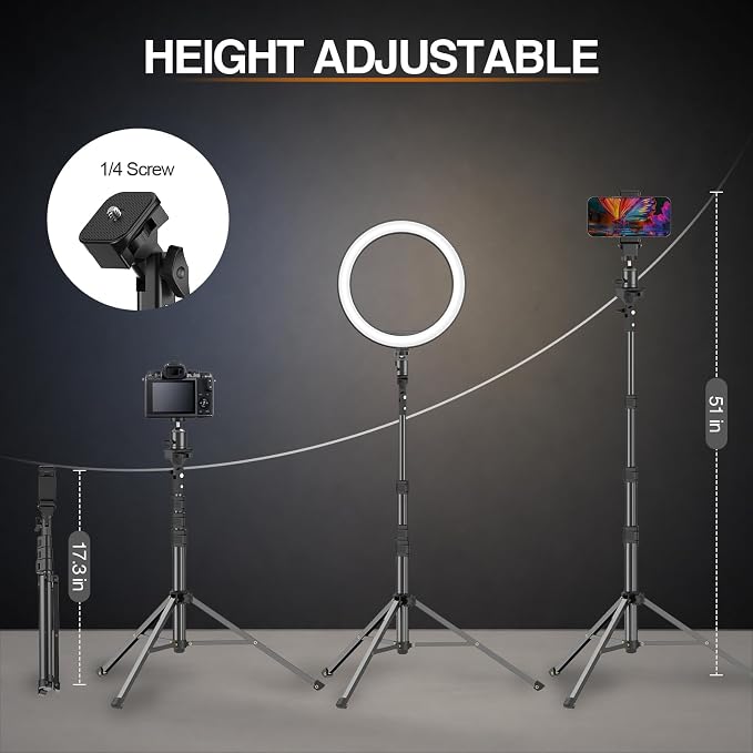 EMART 10'' Ring Light with 51'' Extendable Tripod Stand & Phone Holder | 16 RGB Colors 13 Dynamic Modes & 10 Brightness Levels Selfie Ringlight with Bluetooth Remote for Recording, Streaming, Makeup