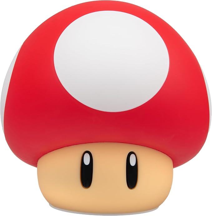 Paladone Super Mario Super Mushroom SquishyGlo Light – Rechargeable Silicone Night Light with 3 Brightness Levels, Official Nintendo Lamp