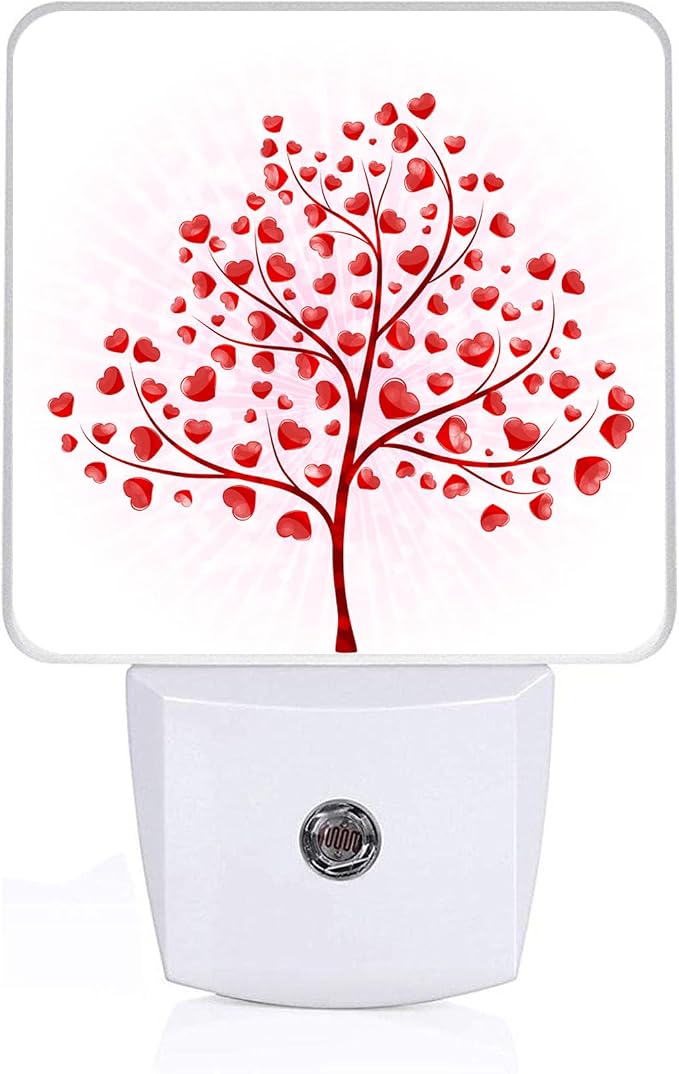 Red Heart Tree Night Light, Plug-into Wall Valentine's Love Leaves Nightlight Lamp with Dusk to Dawn Sensor, Led Lamp 0.5W Energy Efficient for Boys Girls Adults Home Decor