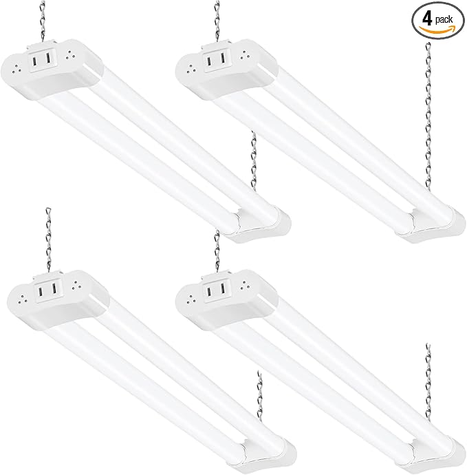 hykolity LED Shop Light 2FT, 22W [200W Equivalent],2400LM,4 Pack | 5000K Daylight,with Plug,Linkable Led Garage Ceiling Lights,Shop Lights for Garage, Workshop,Hanging or Surface Mount, White