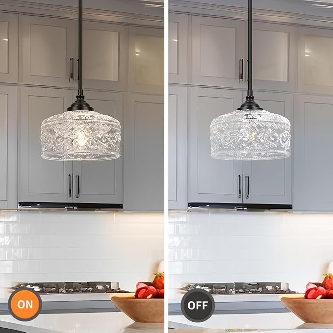 Daunton Black Vintage Pendant Lights Kitchen Island with Glass Over Sink | Adjustable Height Kitchen Light Pendant,Bathroom Pendant Light,Dual Mount Ceiling & Hanging Fixtures, 90° Swivel for Home