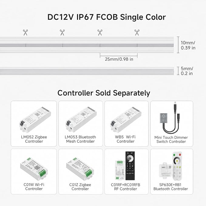 BTF-LIGHTING COB LED Strip Light, UL Listed Diffused Neon Light Warm White 3000K, IP67 Waterproof 16.4FT DC12V 10mm Width LED Light for Home Indoor DIY Lighting(No Adhesive, Adapter & Controller)