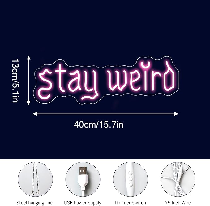 Stay Weird Neon Sign Pink Neon Signs for Wall Decor Neon Light Sign with USB Neon Lights LED Neon Sign for Bedroom Living Room Study Room LED Signs for Wall Decor Birthday