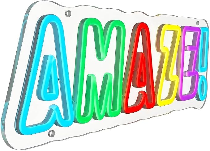 AMAZE! Neon Sign, Rainbow LED, Multi-Color, 16.5x5.4"IN | Classroom Neon Sign ,USB Powered, Gamer Room Decor, Sci-Fi Fan Decor, Wall Art