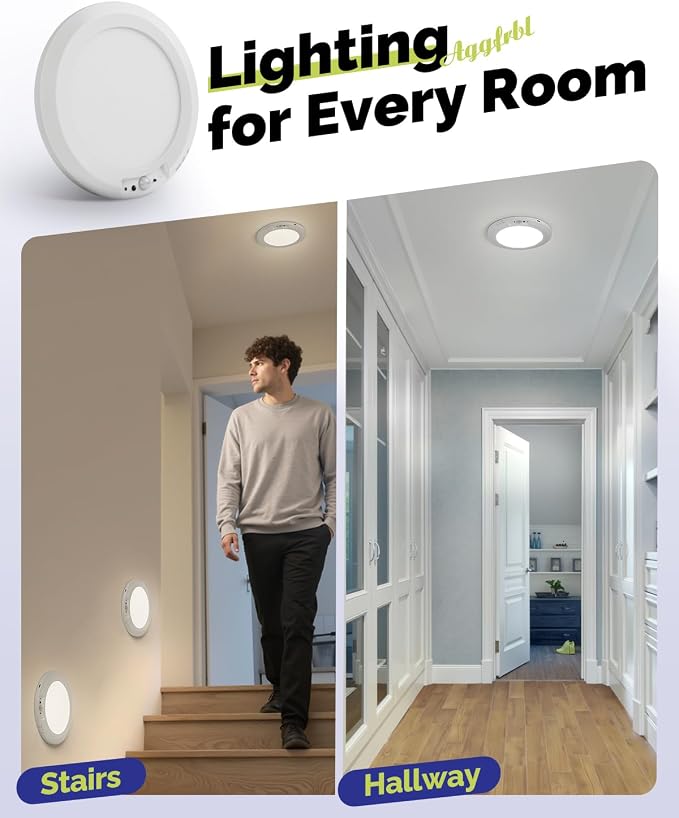 10000mAh Battery Operated Wireless Shower Light Waterproof 2 Pack | Rechargeable Motion Sensor Ceiling Light with Remote 3000K/4000K/6000K Dimmable Battery Powered LED Light for Closet Bathroom