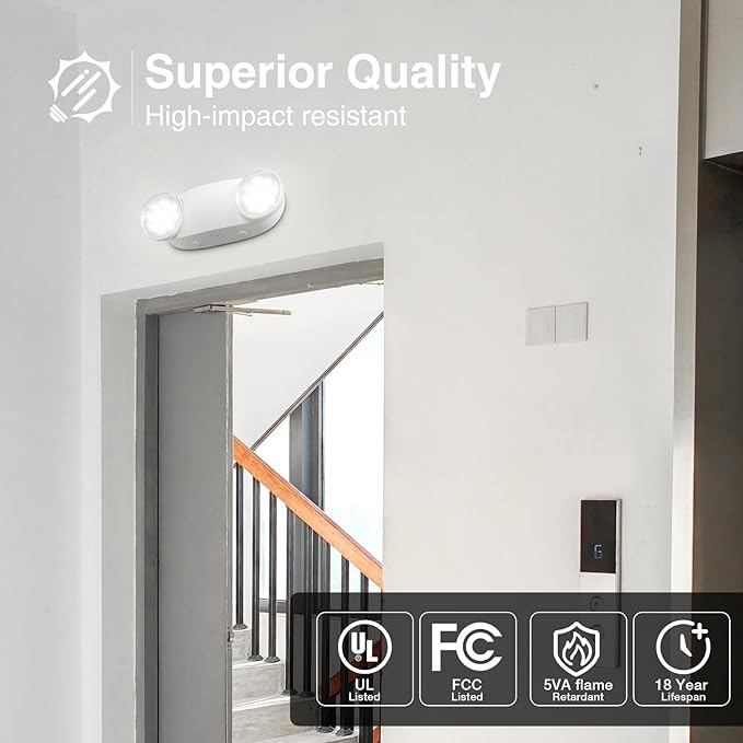 FREELICHT 4 Pack Emergency Lights for Business, with Battery Backup,Hard Wired, UL 924 Certified,AC 120/277V,Two Head Adjustable LED Emergency Lighting