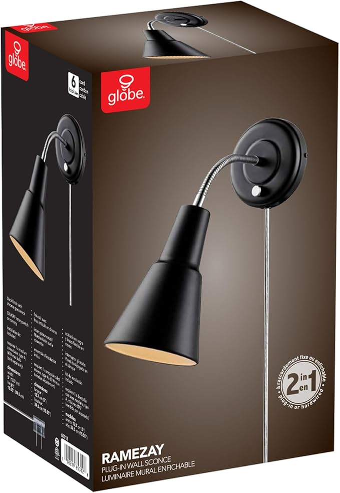 Globe Electric 65312 Ramezay Gooseneck Sconce, Matte Black (Pack of 2)