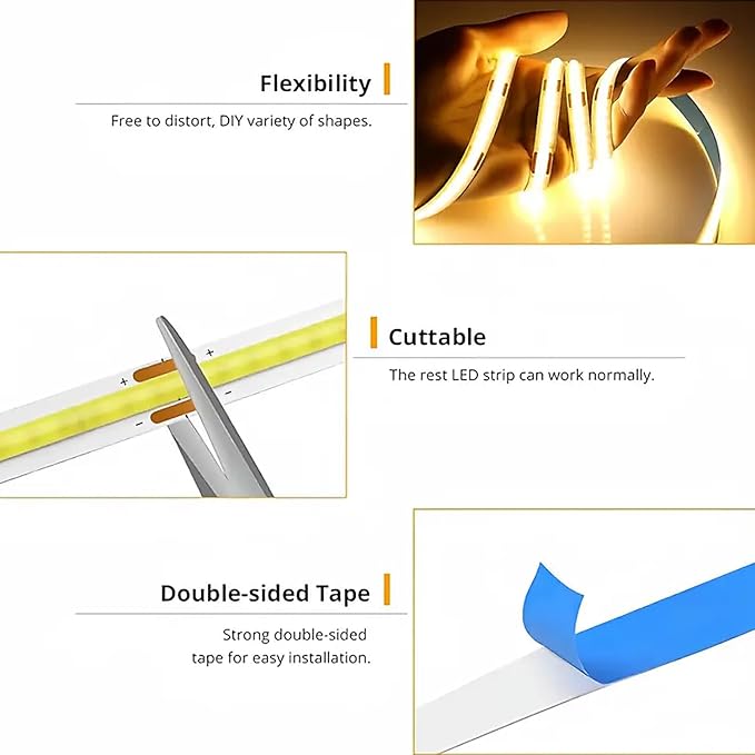 ZSLAIFU 5V LED Strip Lights, Warm USB LED Light Strip, 3.28FT Dimmable COB LED Strip Light, High Brightness Short LED Strip for Display Cabinet, Living Room, TV Lights