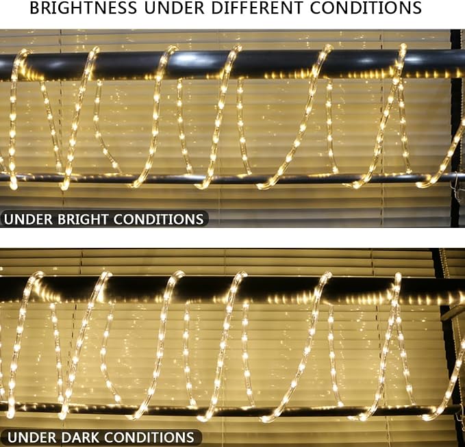 16ft Waterproof LED Rope Lights - Connectable Warm White Outdoor Lighting with PVC Tube, IP65 Flexible for Garden, Patio, Ceiling, Landscape & Indoor Bedroom Decor