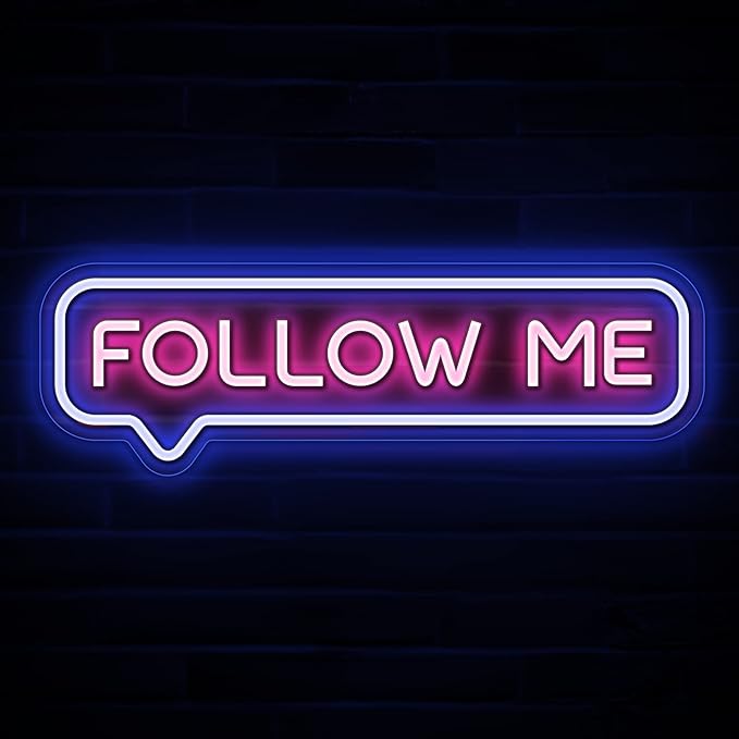 Lumoonosity Follow Me Neon Sign - USB Powered Follow Me Neon Lights for Streamers/Influencers/Gamers – Blue&Pink Led Signs for Wall, Bedroom, Game Room Decor – Live Streaming Neon Signs - 16.5 * 4.7-inch