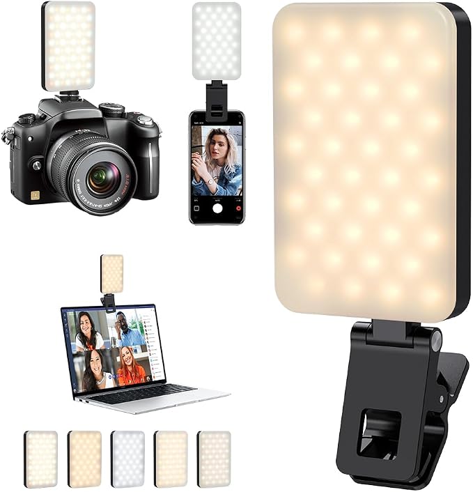 Selfie Light for iPhone,Portable Phone Clip on Light,Rechargeable LED Ring Light for Phone,Video Recording,Camera,Laptop,TikTok,Tablet,Vlog,Computer,5 Lighting Modes,80 LED High Power