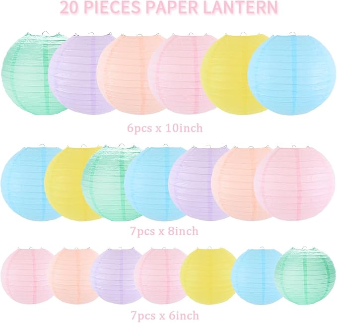 Paper Lanterns Party Decorations, Hanging Round Chinese Lanterns for Classroom Baby Shower Birthday Decorations Pack of 20 Pastel