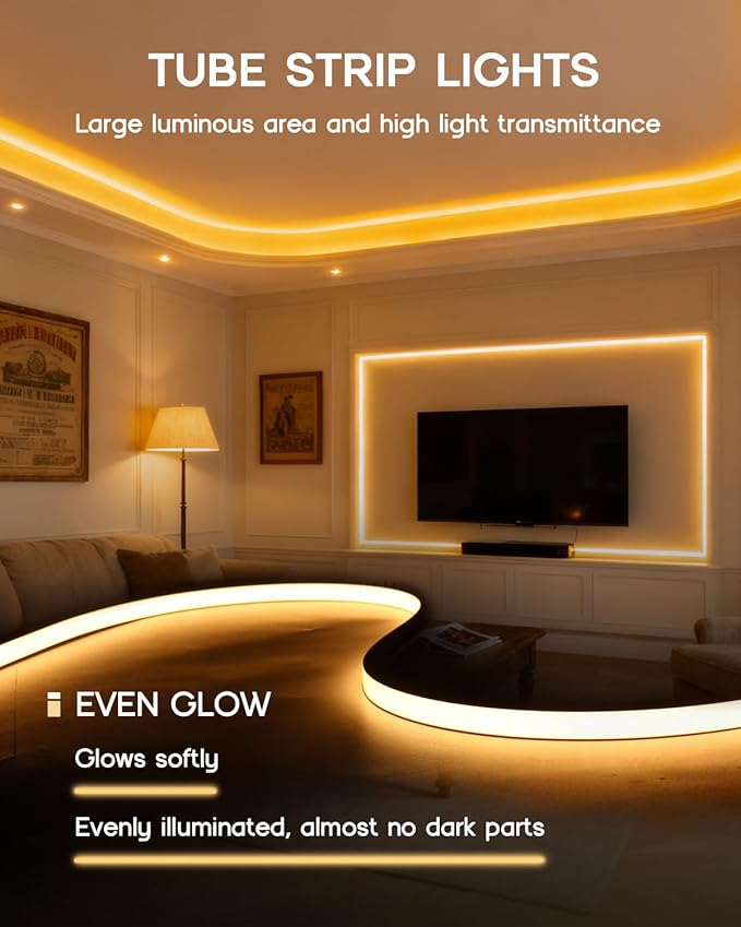 LED Strip Lights Daylight White 6000K,16.4ft 12V Neon Rope Lights,Flexible Silicone Outdoor Waterproof Neon Strip Lights for Mirror,Kitchen,Cabinet,DIY Lighting(Power Supply Not Included)