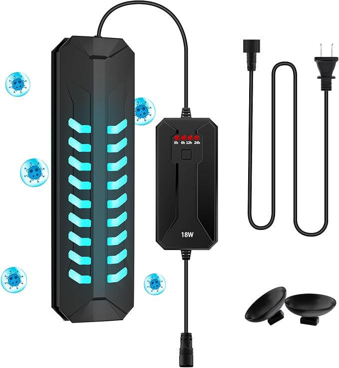 Aquarium Clean Light，15W&18W&22W Submersible Light with Timer,Double Tube Aquarium Water Clean Green Clear Waterproof Clean Lamp for Pond,Swimming Pool (18W)