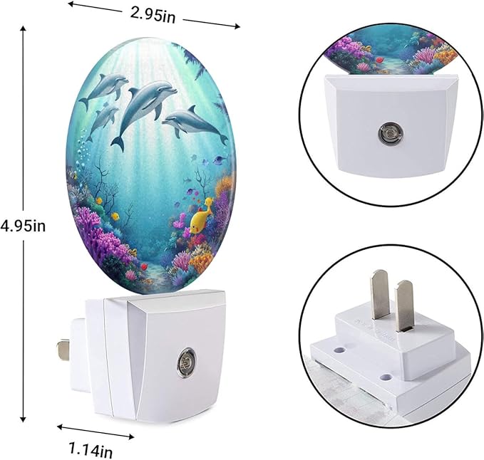 EKOBLA Dolphin Plug-in Nightlights, Blue Coastal Nightlight, Ocean Underwater World Colorful Fishes Coral in The Deep Sea Night Lights Plug into Wall Auto Sensor LED for Home Bathroom