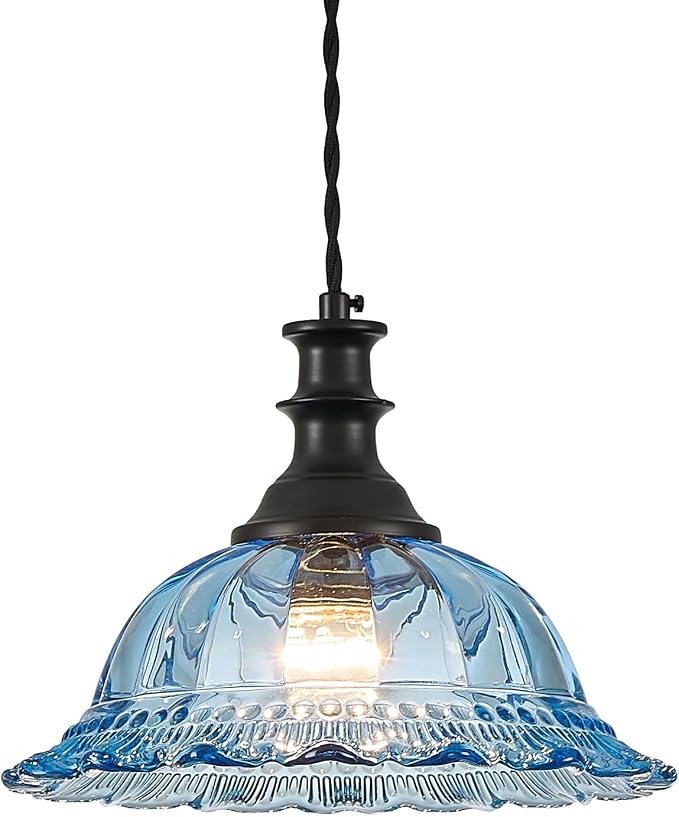 HDDFL Glass Pendant Lights Modern Pendant Lighting Fixtures Hanging Lamp for Kitchen Island Bedroom Dining Room Coffee Shop Hallway Blue and Black